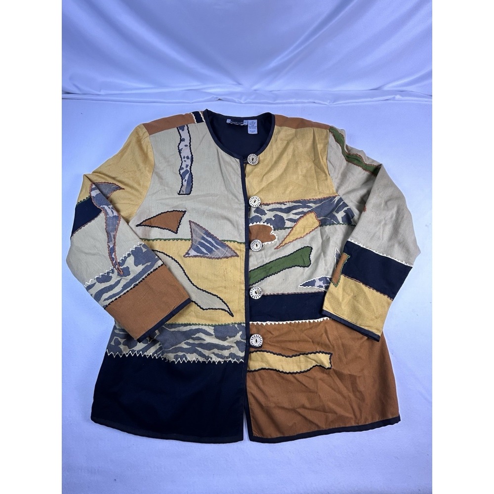 Vintage Maggie Barnes 1X Patchwork Embroidered Jacket Buttons Cottagecore